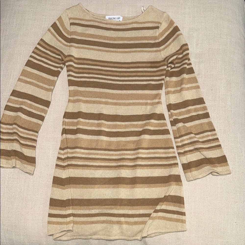 Brown and Tan Striped Knit Dress